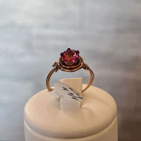 Handmade Topaz Ring Pink and Gold size 4 3/4 - Picture 1 of 6